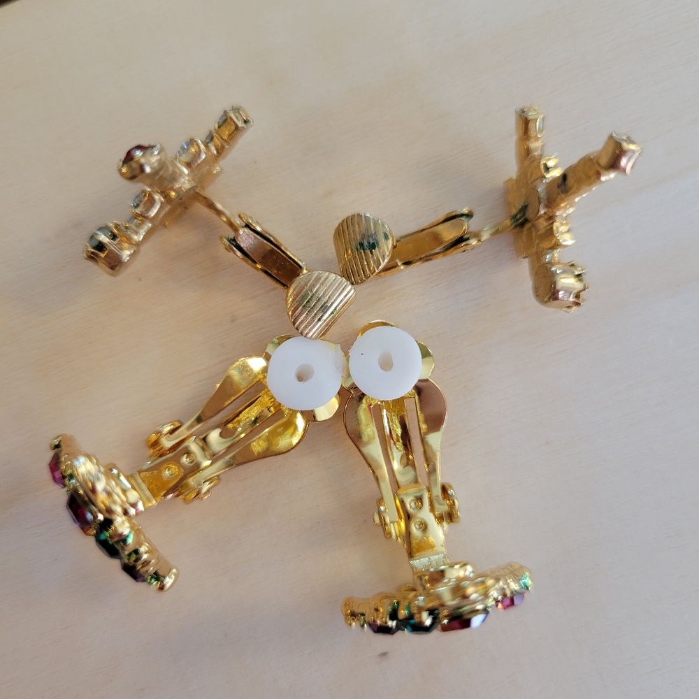 Christmas Jewelry Vintage to Now ~ Clip-On Earrings (2pr) & Brooch ~ Rhinestones - Picture 16 of 16